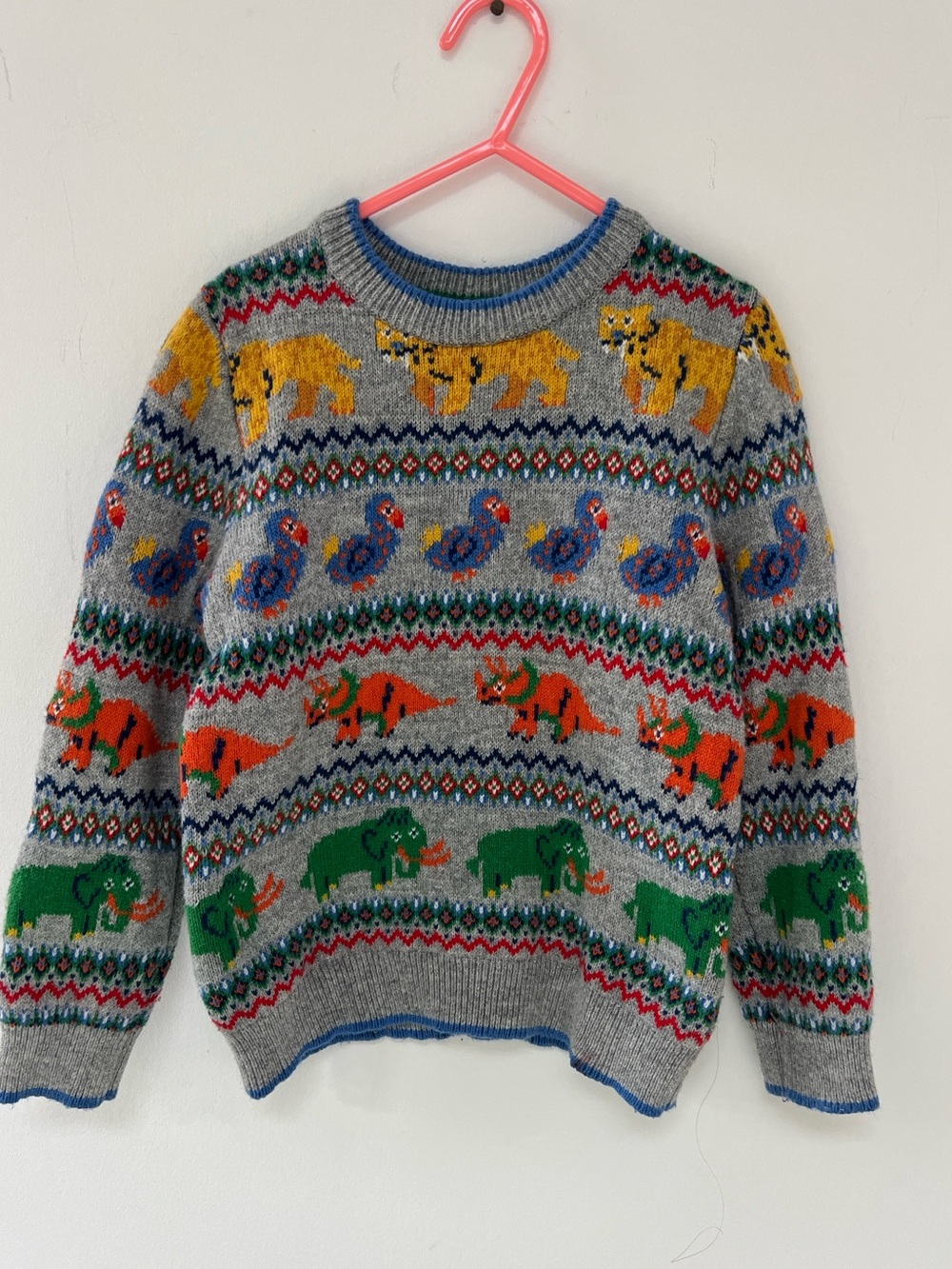 Mini Boden kids Crewneck Sweater with Animal Motifs 6-7 years fun to wear